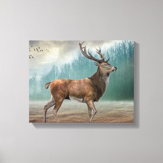 Toile Cerf Lone Dans La Forêt Misty (Recto)