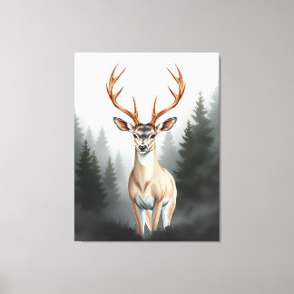 Toile Cerf Majestueux dans une Forêt Brumeuse – Faune Tr