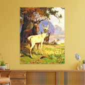 Toile Cerf Rouge Et Blanc Près D'Un Étang De Forêt (Insitu(Salon))