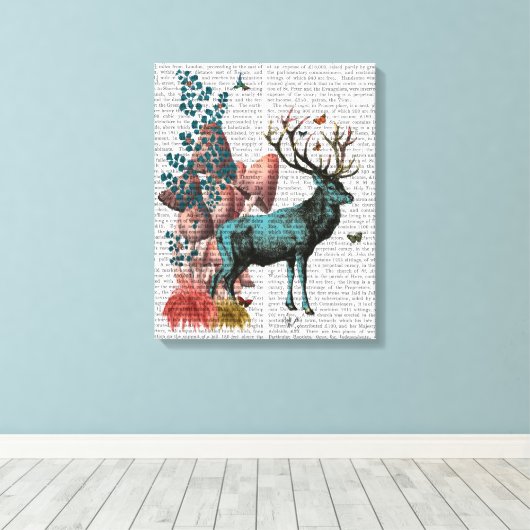 Toile Cerf Turquoise en Forêt de Champignons (Insitu (Plancher de Bois))