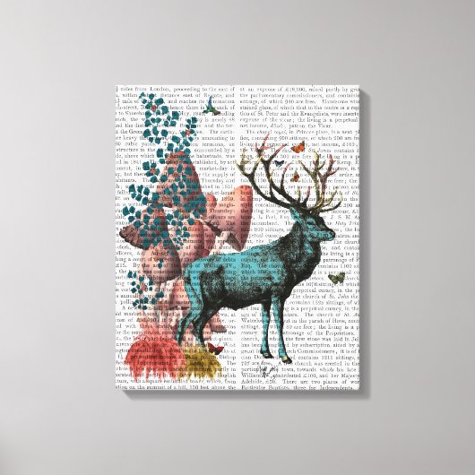 Toile Cerf Turquoise en Forêt de Champignons (Recto)