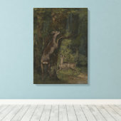 Toile Cerfs dans la forêt (par Gustave Courbet) (Insitu (Plancher de Bois))