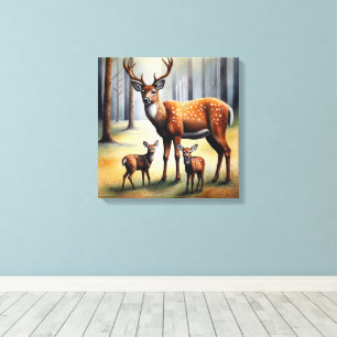 Toile Cerfs Et Faons Dans La Forêt Animaux Sauvages