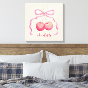 Toile Cerises et nœud papillon art personnalisé pour enf