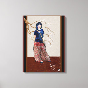 Toile cerisier fleur fille version brune