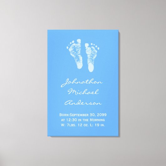 Toile C'est un garçon Blue Baby Footprints Faire-part de (Recto)