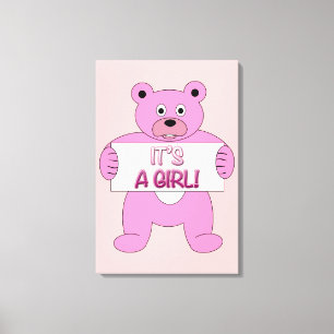 Toile C'est une fille rose ours