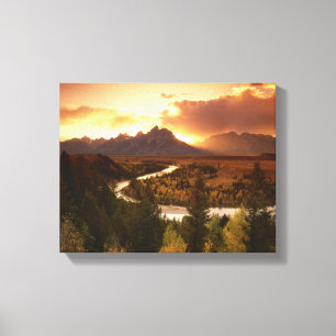 Toile Chaîne Teton au coucher du soleil, depuis la riviè