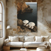 Toile Chaises de plage blanches sur une scène de falaise