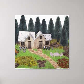 Toile Chalet rustique avec pierres de pas pour le camp d