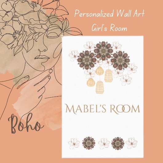 Toile Chambre de Mabel (personnalisée) Nom Boho Floral