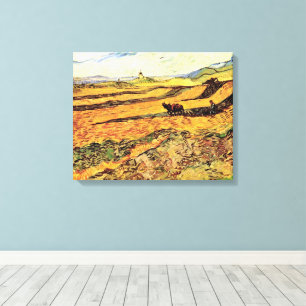 Toile Champ avec Plowman et Mill par Vincent van Gogh