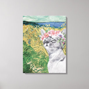 Toile Champ de blé de Van Gogh et chat fantaisie