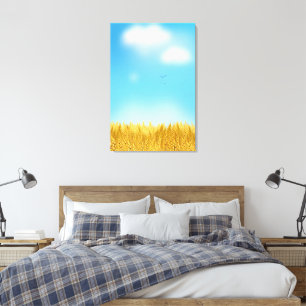 Toile Champ de blé doré Peinture à l'huile ciel bleu Eté