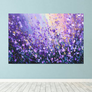 Toile Champ de fleurs abstrait or et bleu violet sur toi