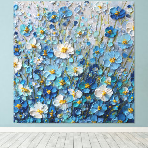 Toile Champ de fleurs bleu et blanc en fleurs - Art mura