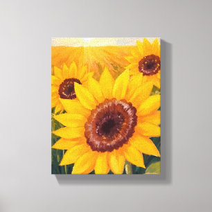 Toile Champ de Tournesols Aquarelle Fleur Jaune Peinte