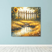 Toile Champ de Tournesols avec Clôture Rustique (Insitu (Plancher de Bois))