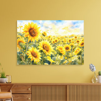 Toile Champ de Tournesols – Tournesol à l'aquarelle