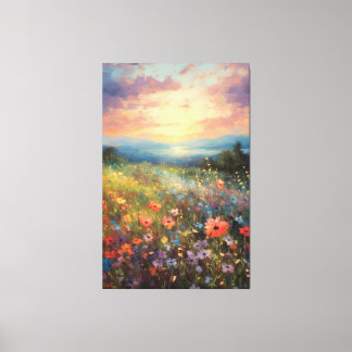 Toile Champ impressioniste multicolore vibrant