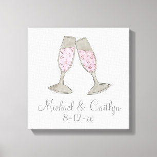 Toile Champagne rose personnalisé Mariage Mur cadeau Art