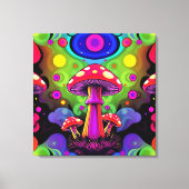 Toile Champignons Rétro Colorés Vibrants Psychedéliques (Recto)