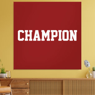 Toile CHAMPION Athlétique Texte Blanc Sur Rouge Vintage