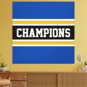 Toile CHAMPIONS Sportif Gras Bleu Noir Jaune Stripes