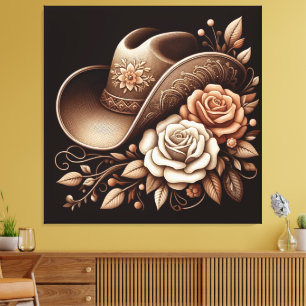 Toile Chapeau de cowgirl Country Western avec fleurs