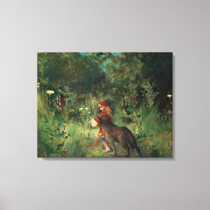 Toile Chaperon rouge vintage et loup dans la forêt