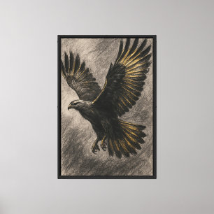 Toile Charbon et Gold Hawk en vol