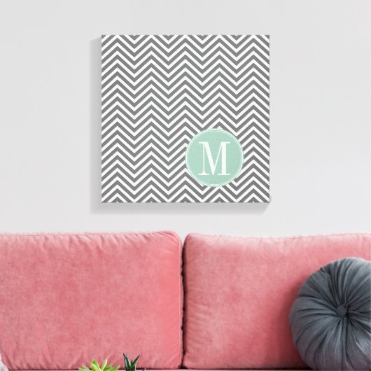 Toile Charbon et menthe vert Chevrons sur mesure Monogra (Insitu(Salon))