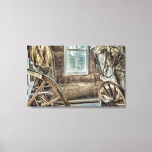 Toile Chariot couvert, roue de chariot en bois