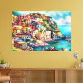 Toile Charme côtier Italie Cinque Terre Aquarelle | (Insitu(Salon))