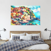 Toile Charme côtier Italie Cinque Terre Aquarelle | (Insitu(Chambre))