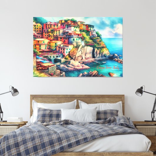 Toile Charme côtier Italie Cinque Terre Aquarelle | (Insitu(Chambre))