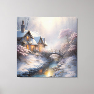 Toile Charme Vintage Jour d'hiver Paysage Art