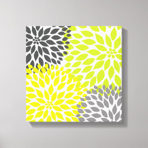 Toile Chartreuse Décor moderne Dahlia vert et gris