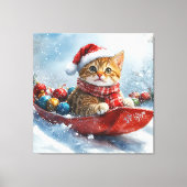 Toile Chat abyssinien en sledge laissez-le neiger Noël (Recto)