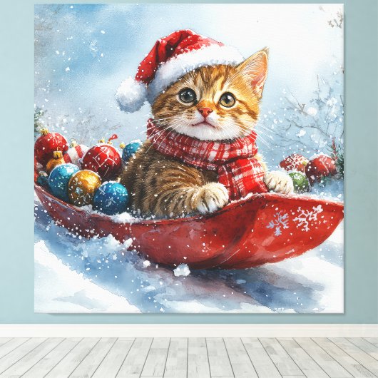 Toile Chat abyssinien en sledge laissez-le neiger Noël (Insitu (Plancher de Bois))