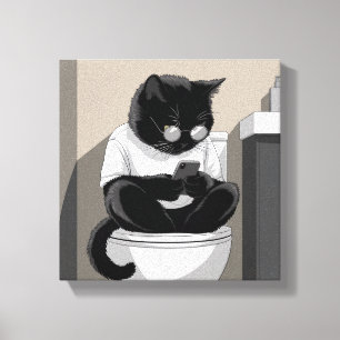 Toile Chat assis sur des toilettes