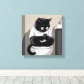 Toile Chat assis sur des toilettes (Insitu (Plancher de Bois))