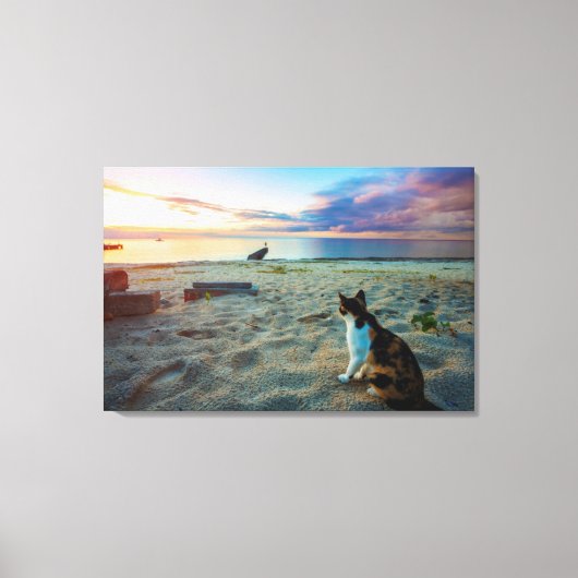 Toile Chat Assis Sur Une Plage (Recto)