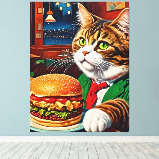 Toile Chat at at the Diner Commande un Cheeseburger (Insitu (Plancher de Bois))