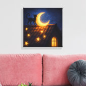 Toile Chat au Clair de Lune sur un Toit Étoilé (Insitu(Salon))