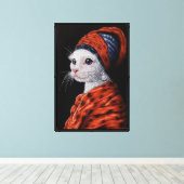 Toile chat au perle à la boucle d'oreille (Insitu (Plancher de Bois))
