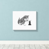 Toile Chat aux échecs avec pièce d'échecs Évêque (Insitu (Plancher de Bois))