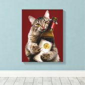 Toile Chat Avec Bouteille De Vin (Insitu (Plancher de Bois))