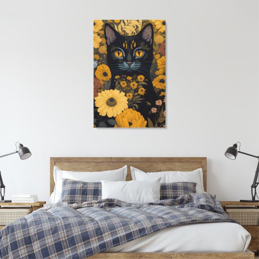 Toile Chat avec de grands yeux devant les fleurs #2 (Insitu(Chambre))