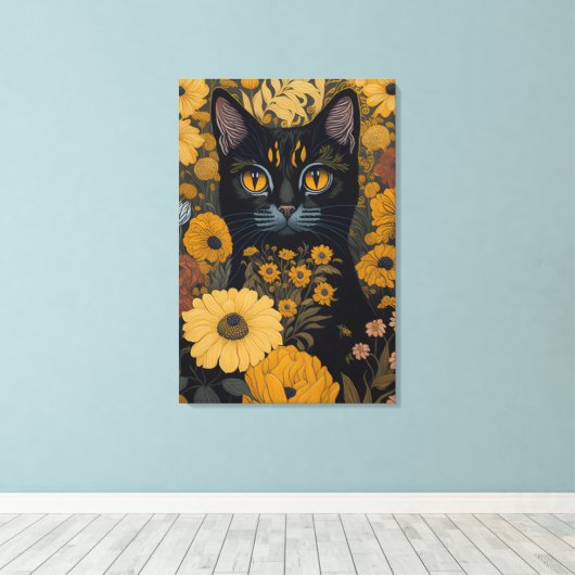 Toile Chat avec de grands yeux devant les fleurs #2 (Insitu (Plancher de Bois))